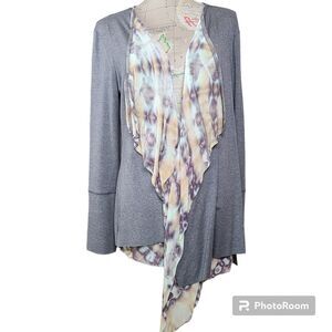 Brightly Twisted Size Large Gray Lagenlook Knit Waterfall Cardigan Jacket NWT